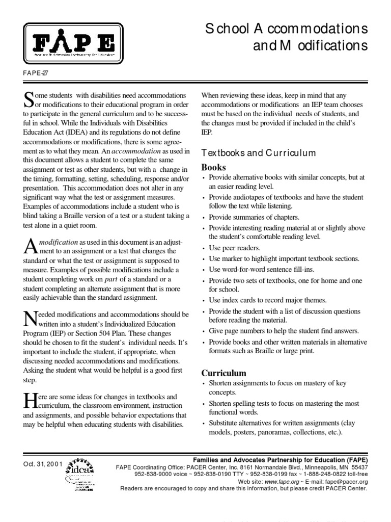 School Accommodations for Disabilities | PDF | Individualized Education ...