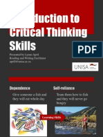Introduction To Critical Thinking Skills: Presented by Lynne April Reading and Writing Facilitator Aprill@unisa - Ac.za
