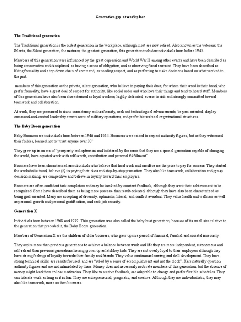 Understanding the Generation Gap at Work | PDF