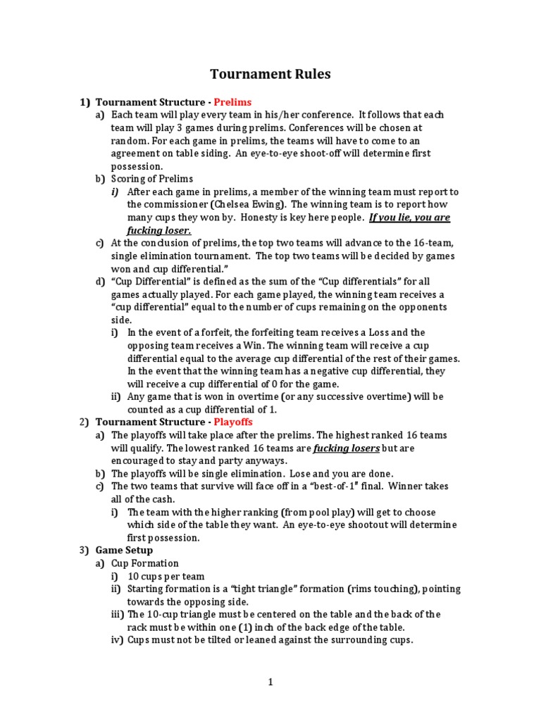 Beer Pong Rules PDF Tournament Leisure