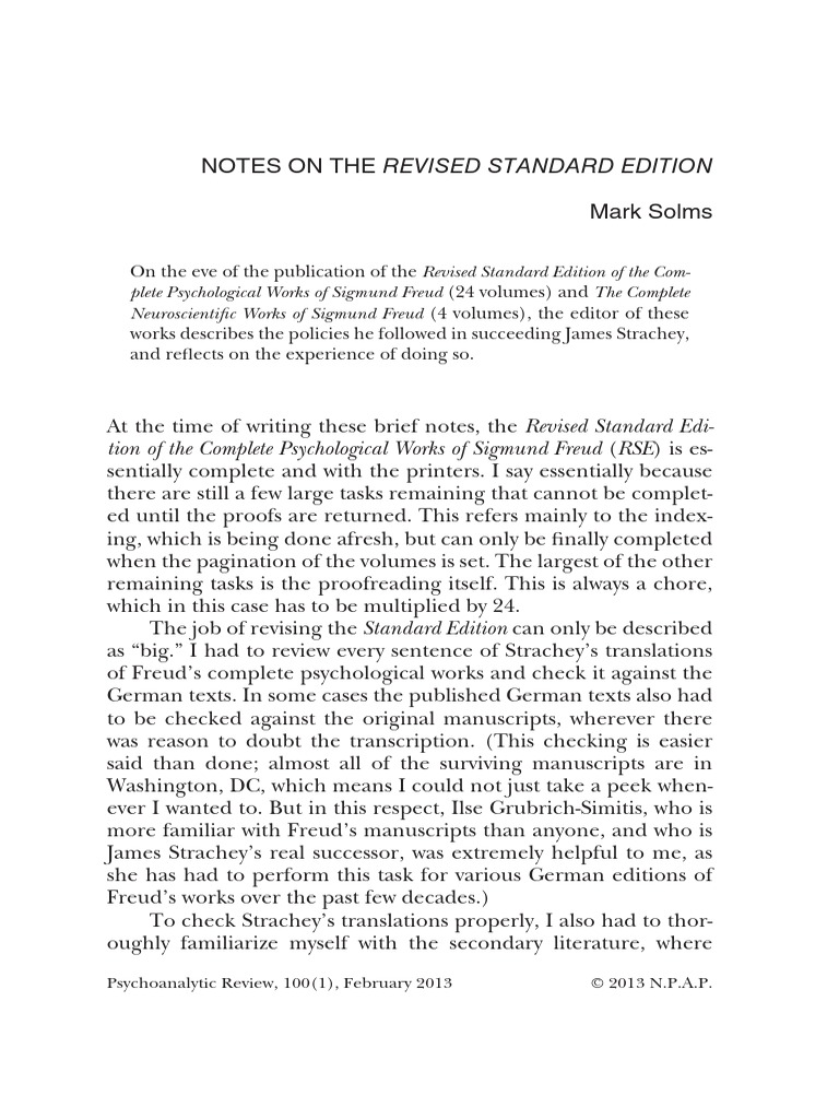 Mark Solms Revised Standard Edition | PDF | Sigmund Freud | Id