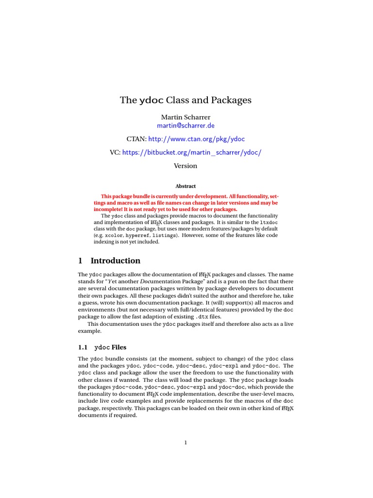 ydoc Class for LaTeX Documentation | PDF | Text | Typography