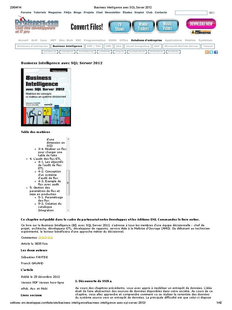 Business Intelligence Avec Sql Server 2012 Microsoft Sql Server Entrepot De Donnees