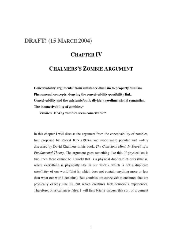 CHALMERS’S ZOMBIE ARGUMENT A Priori And A Posteriori Modal Logic