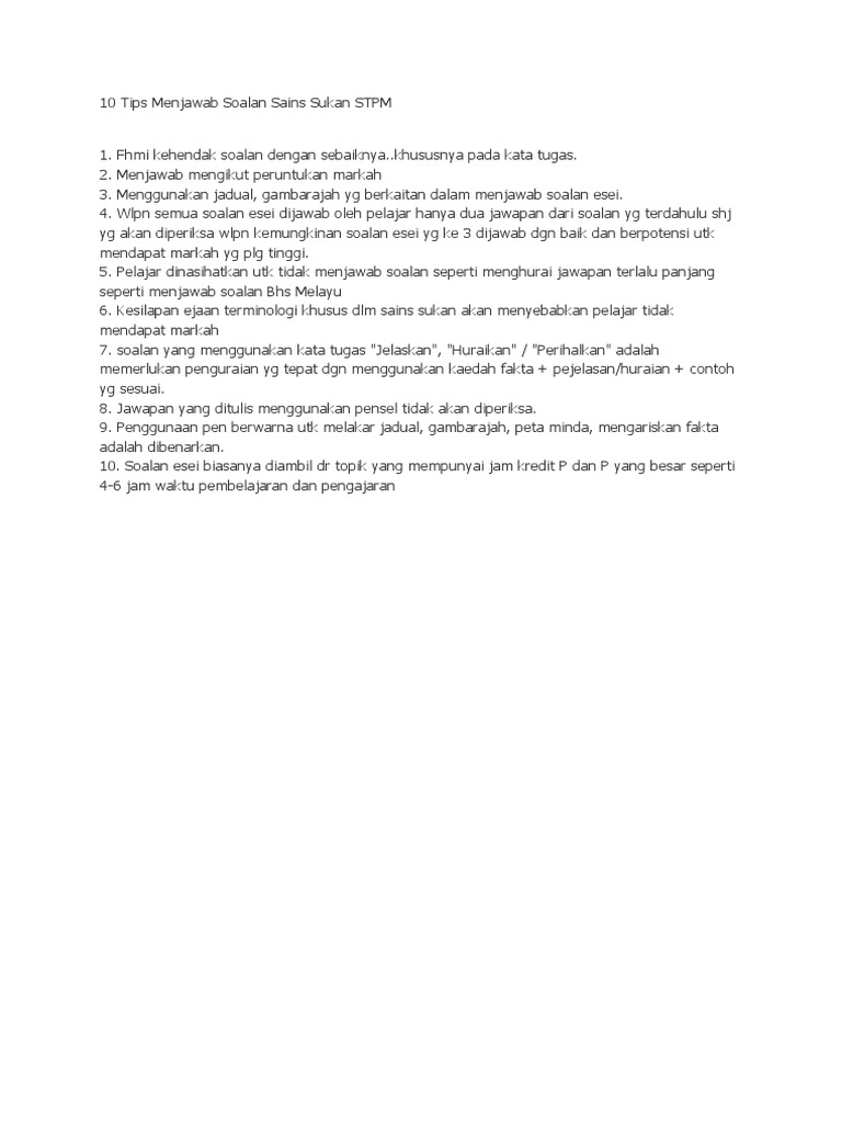 10 Tips Menjawab Soalan Sains Sukan Stpm Pdf