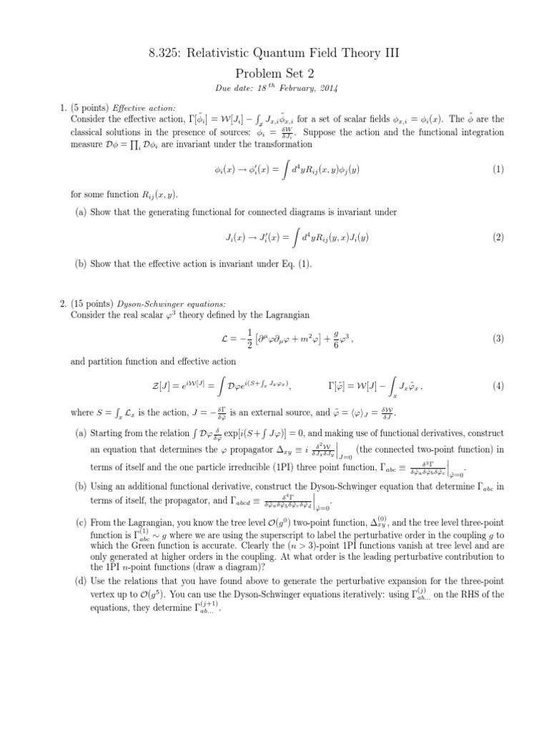 8.325: Relativistic Quantum Field Theory III Problem Set 2 | PDF ...