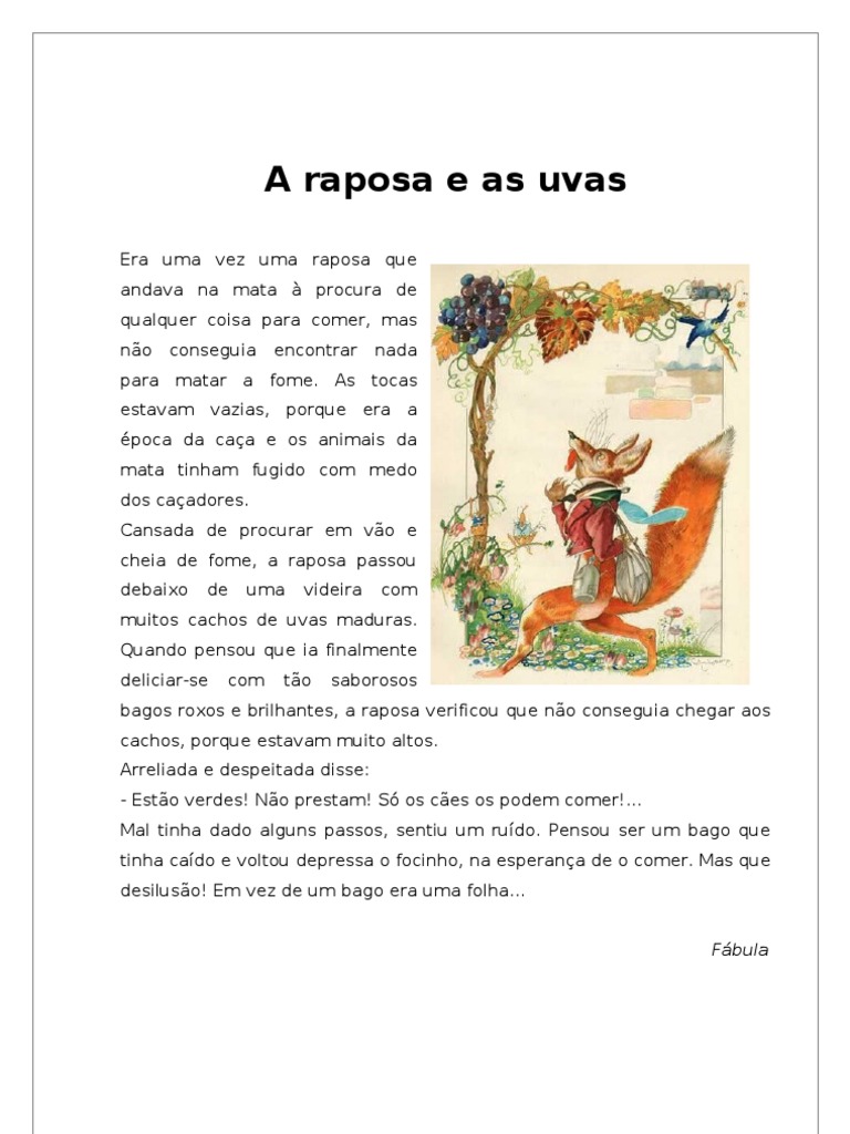 Esopo Fabula A Raposa E As Uvas Leitura E Interpretação A Raposa E