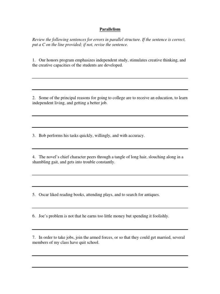 Parallelism Exercises With Answers Pdf