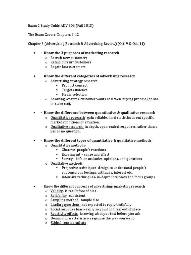 ADV 305 Exam 2 Study Guide: Chapters 7-12 | PDF | Advertising ...