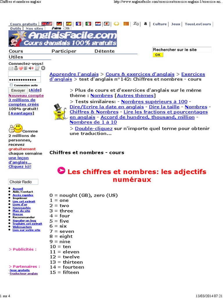 Nombre En Anglais De 1 à 1000 Pdf Chiffres Et Nombres-Anglais | PDF | Relations syntaxiques | Grammaire