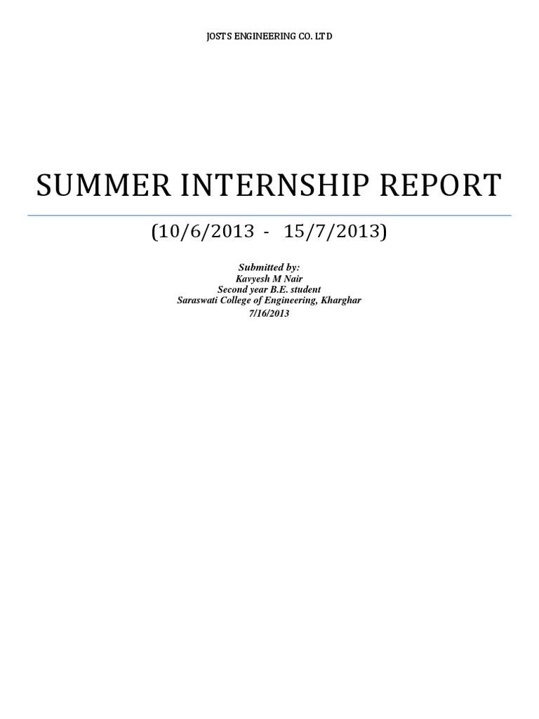 Internship Report PDF Axle Steering