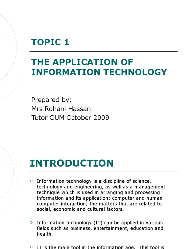Applications of Information Technology | PDF | Computers