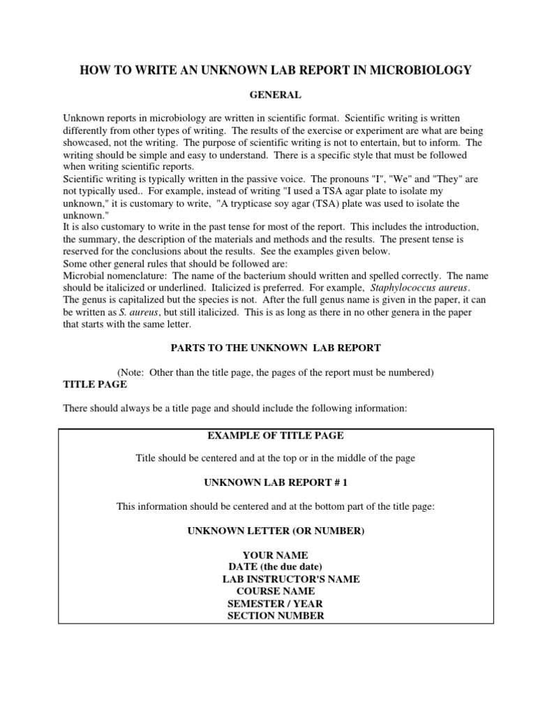 how to write unknown lab report microbiology