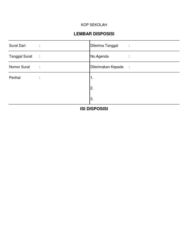 Contoh Lembar Disposisi Surat