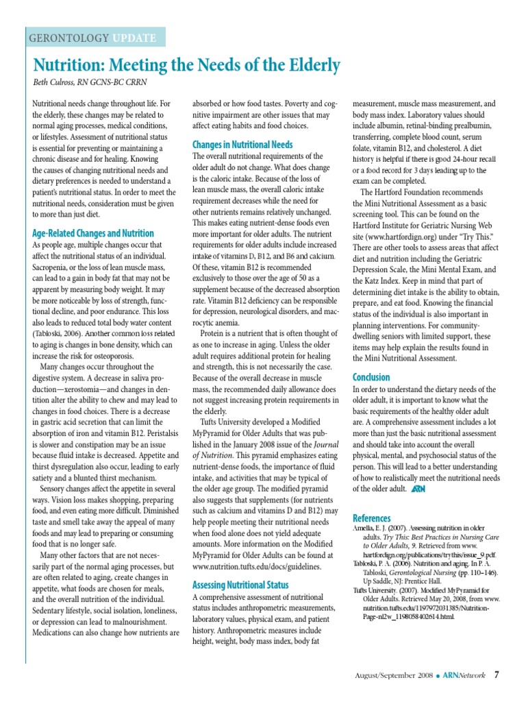 Nutritional Needs of the Elderly | PDF | Vitamin B12 | Nutrition