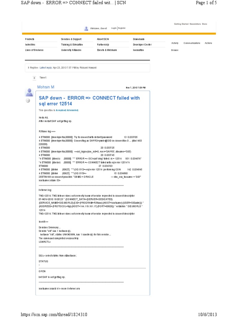 CONNECT Failed With SQL Error 12514 | PDF | Port (Computer Networking ...