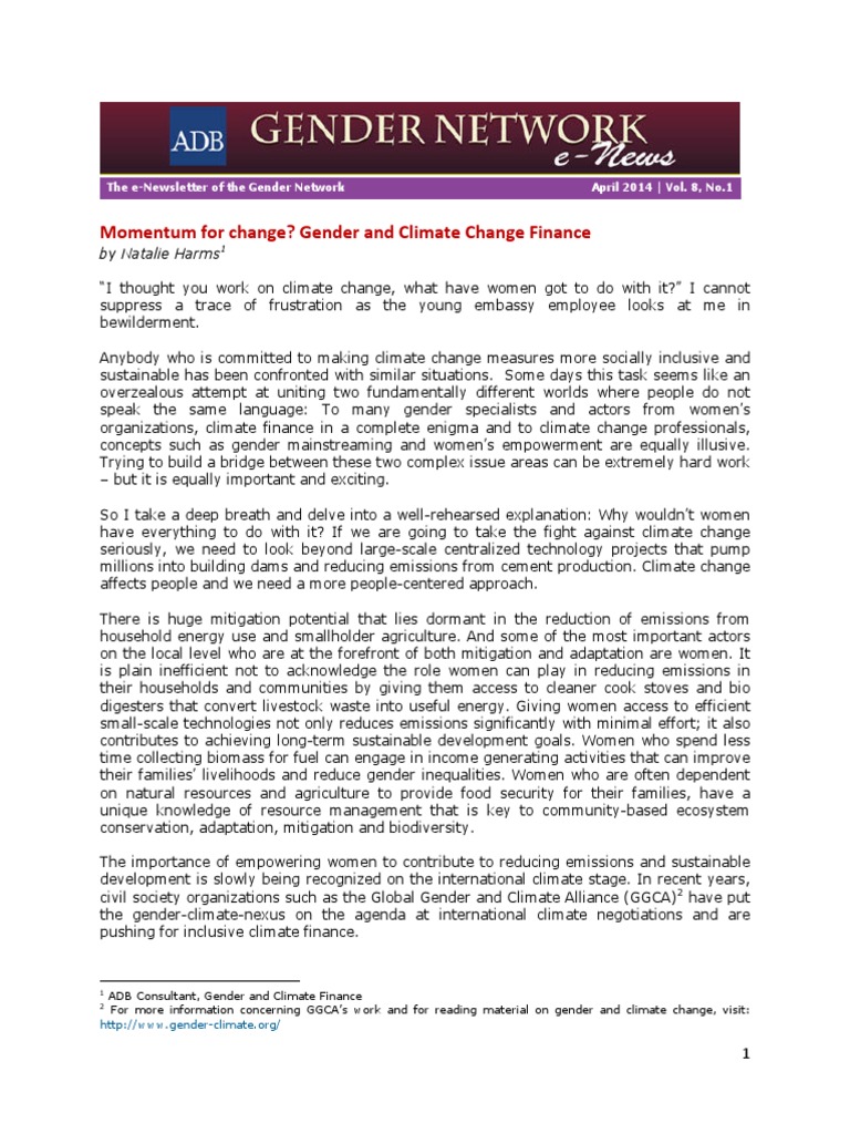 Momentum For Change? Gender and Climate Change Finance | PDF