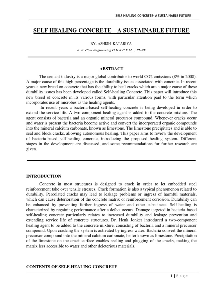 Self Healing Concrete | PDF | Bacteria | Concrete