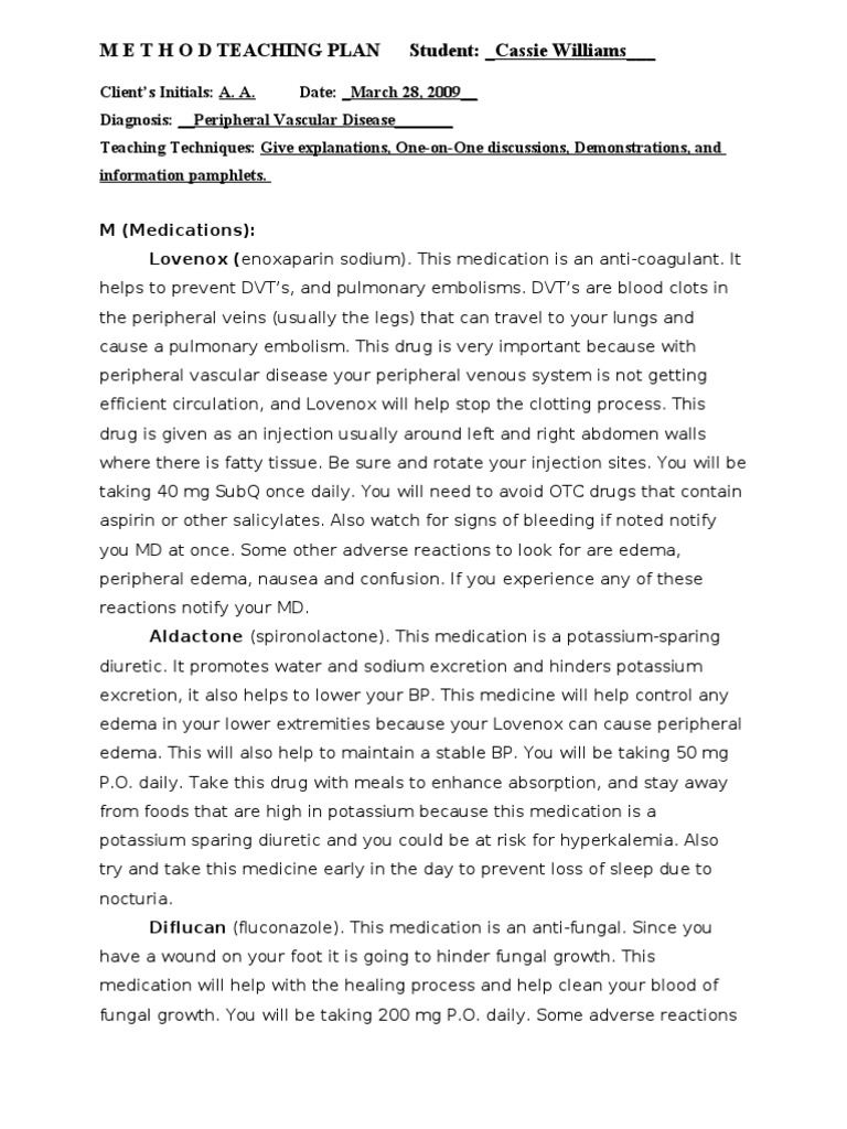 M E T H O D TEACHING PLAN Student: - Cassie Williams | PDF | Wound ...