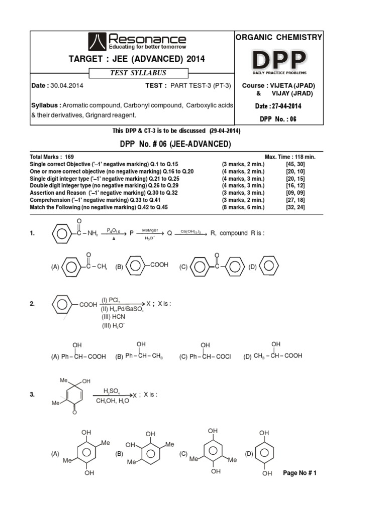 JEE Advanced Organic Chemistry DPP 6 | PDF | Organic Chemistry | Chemistry