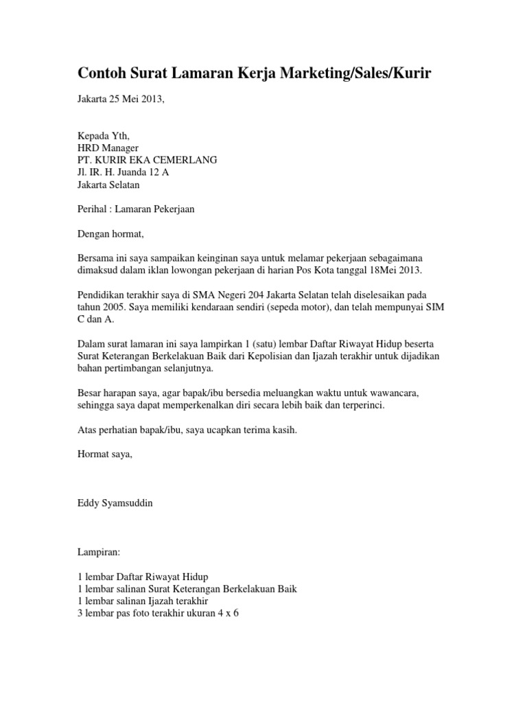 Download 89+ Contoh Surat Surat Lamaran Kerja Marketing Gratis