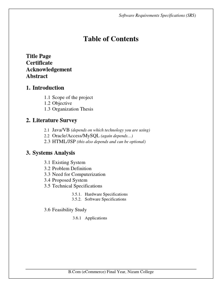 Project Report Table of Contents | PDF