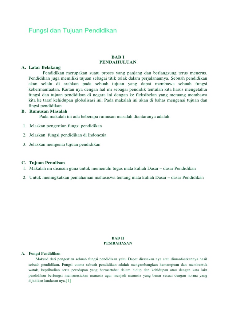 Makalah Fungsi Dan Tujuan Pendidikan
