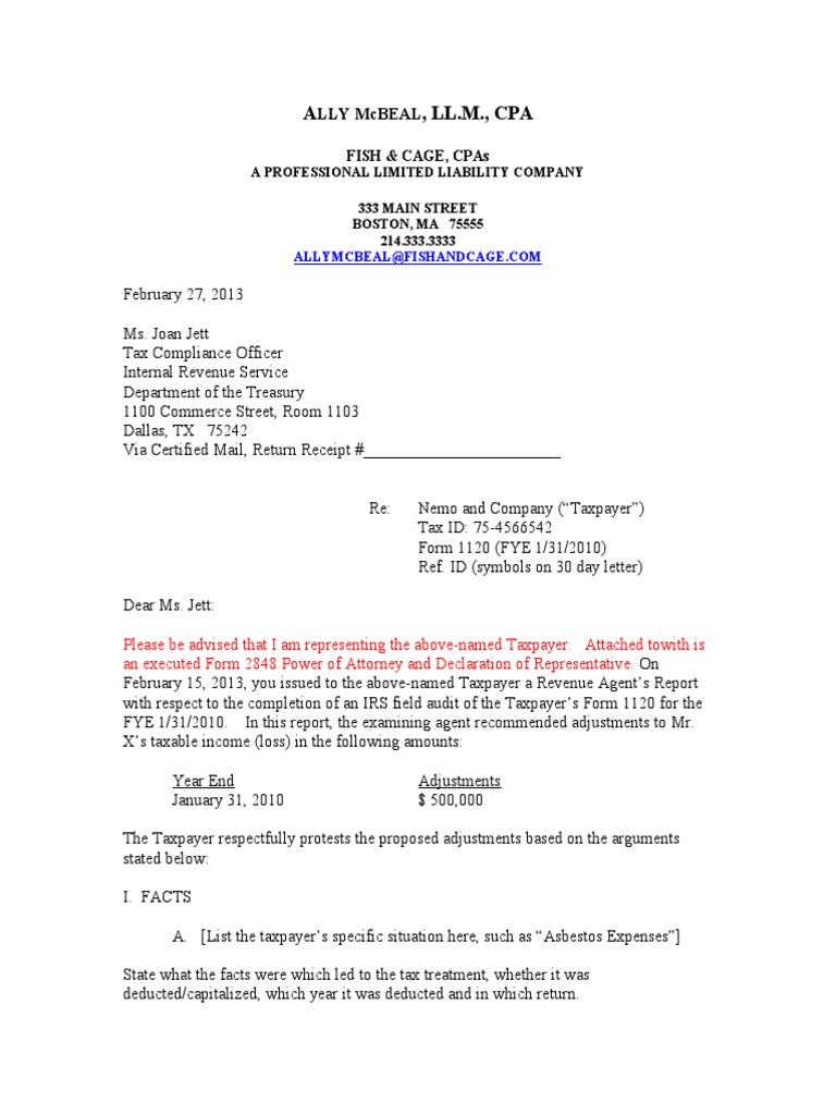 Protest Letter Sample PDF Certified Public Accountant Taxes