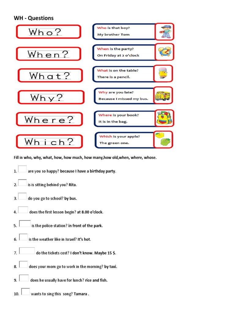 WH Questions Practice Exercises | PDF