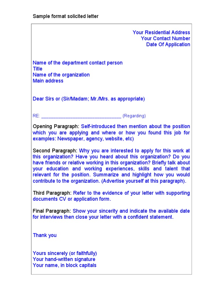 Solicited Application Letter Format | PDF