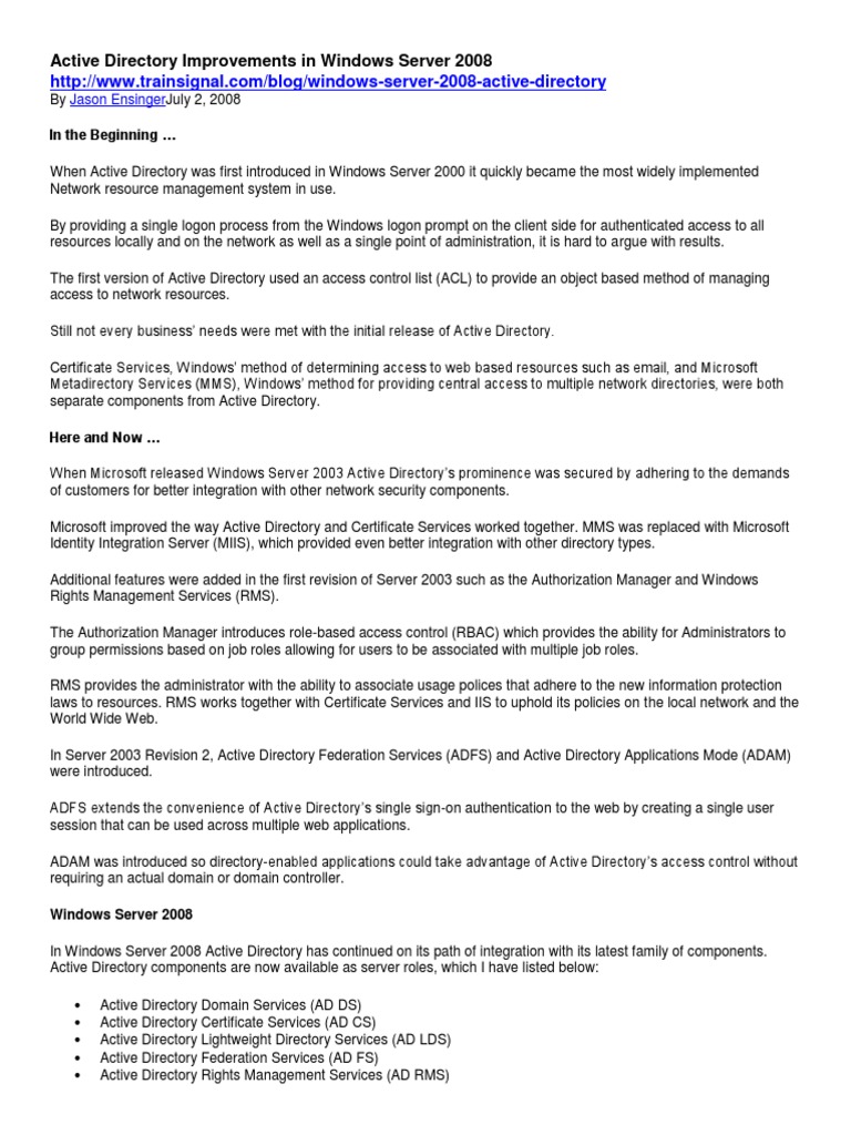 Hardening Active Directory in 2008 | PDF | Active Directory | Windows ...