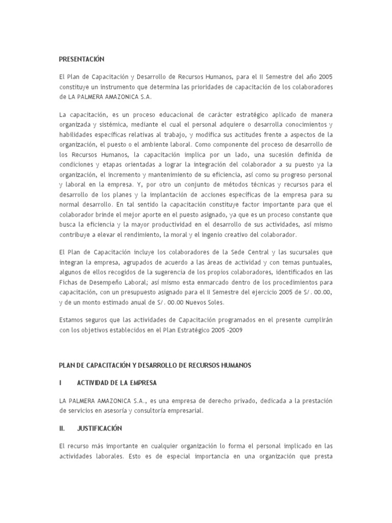 Plan de Capacitación Laboral 2005 | PDF | Gestión de recursos humanos ...