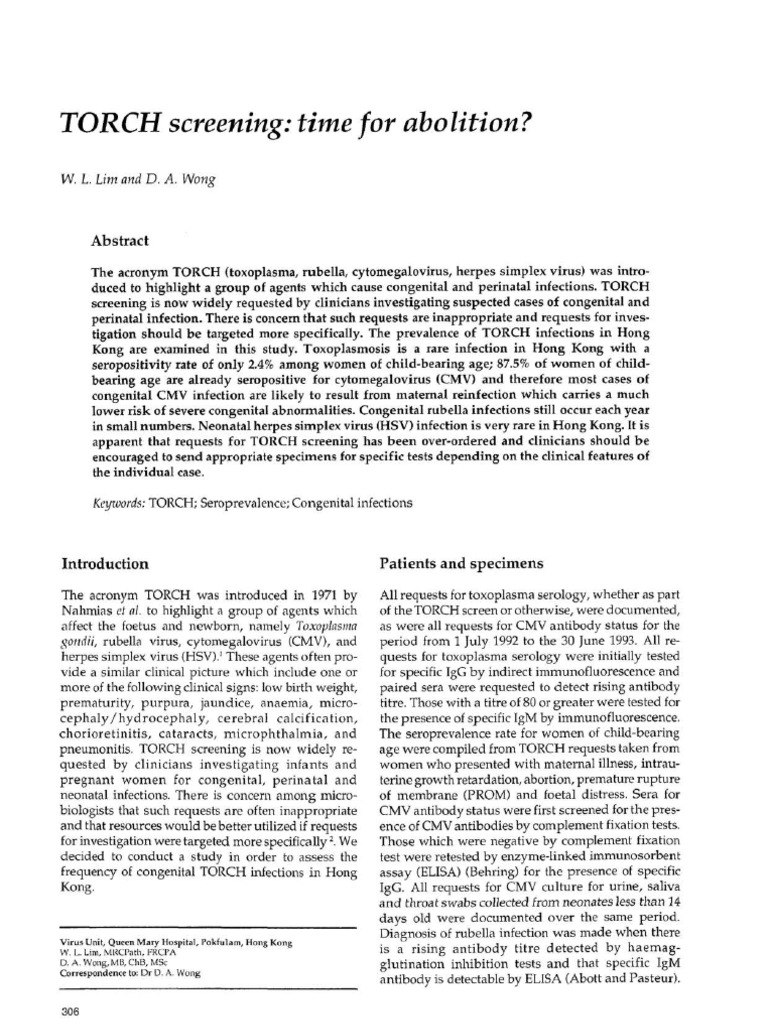 TORCH Screening Time For Abolition? PDF Herpes Simplex Infection