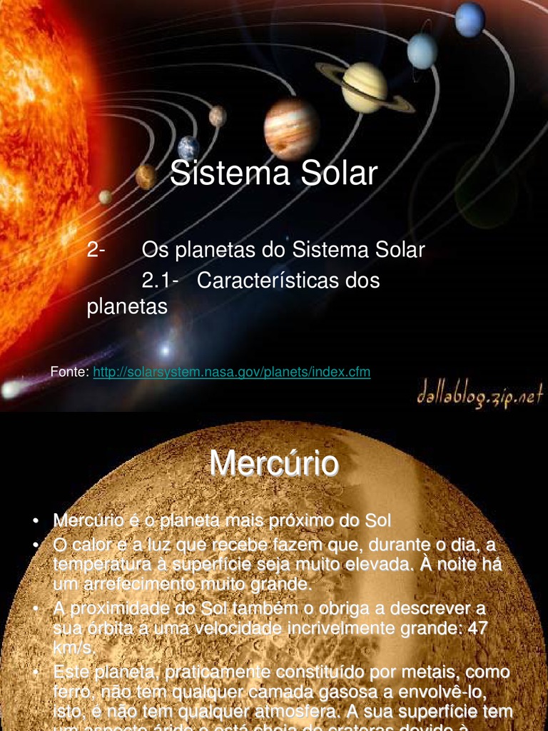Sistema Solar - Características dos planetas