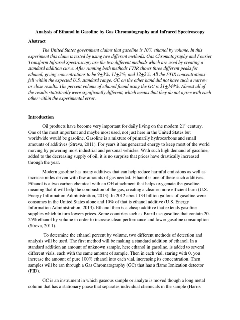 Analysis of Ethanol in Gasoline by Gas Chromatography and Infrared