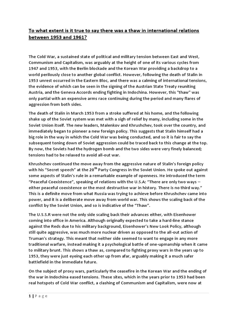 Thaw in The Cold War? | PDF | Cold War | Nikita Khrushchev
