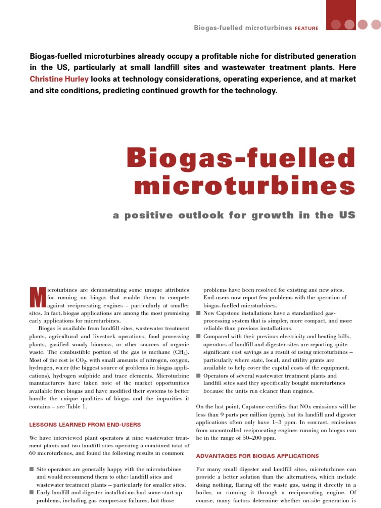 Biogas Fuelled Micro Turbines PDF Anaerobic Digestion Biogas