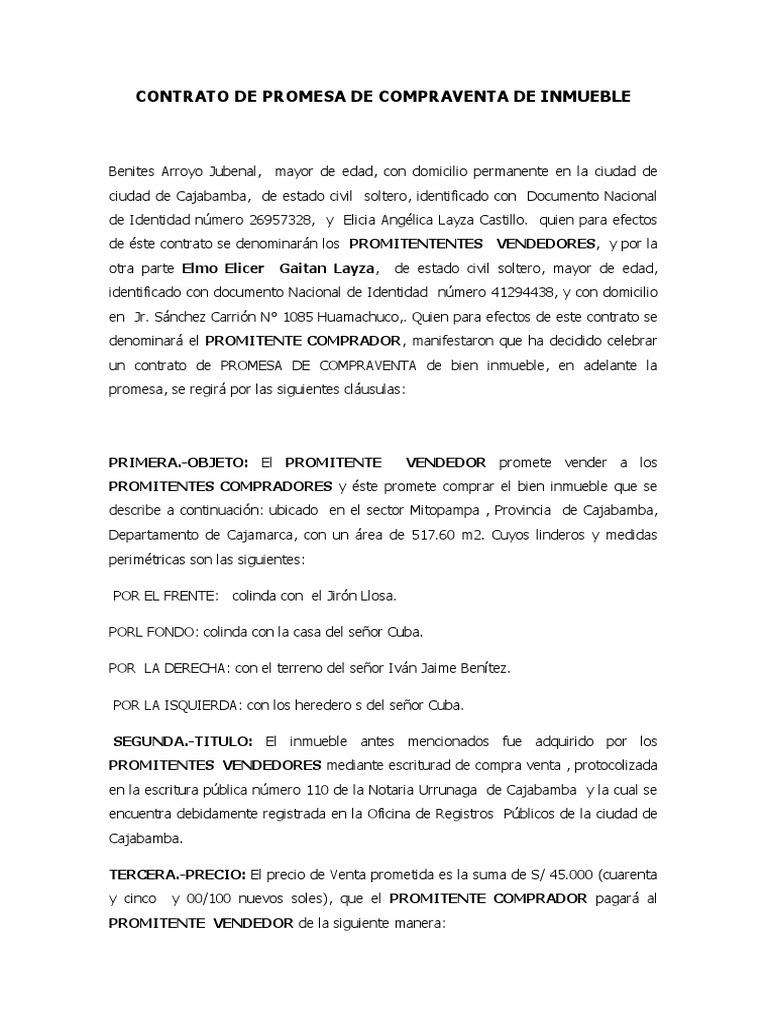 Contrato de Promesa de Compraventa Inmueble | PDF | Ley común | Justicia