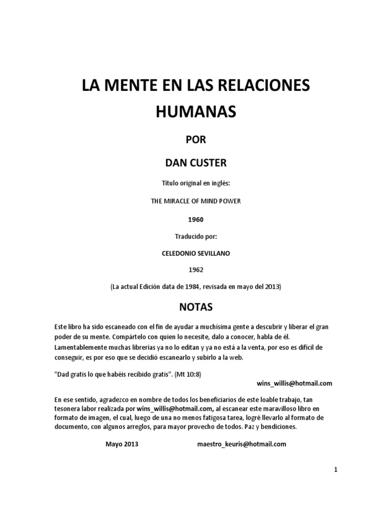 Dan Custer - La Mente en Las Relaciones Humanas | PDF | Metafísica ...