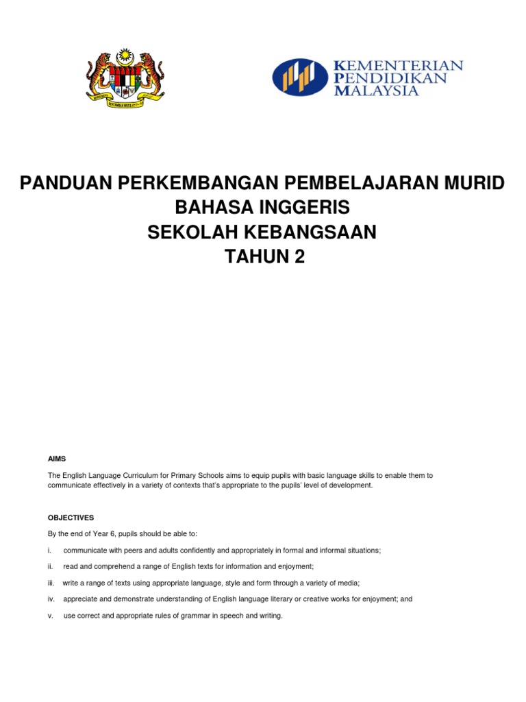 Panduan Perkembangan Bahasa Inggeris Sk Tahun2 Pdf Literacy Indonesian Language