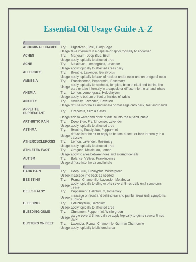 Essential Oils A-Z Health Guide | PDF | Lavandula | Thorax