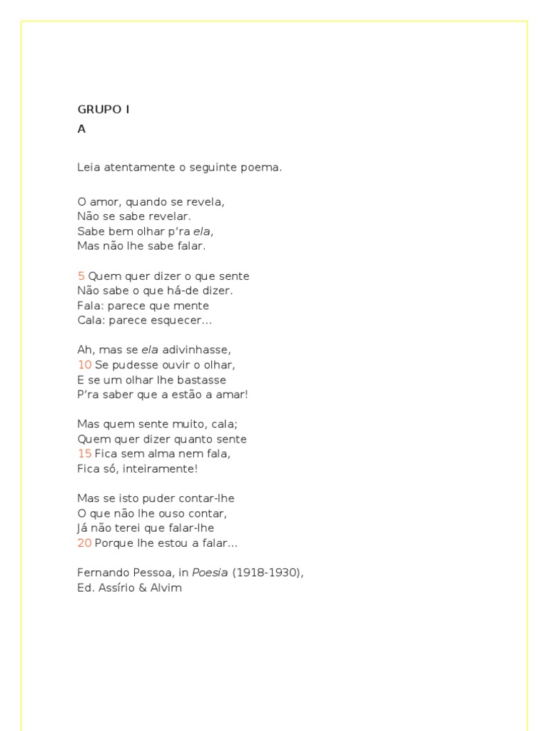 Fernando Pessoa O Amor Quando Se Revela