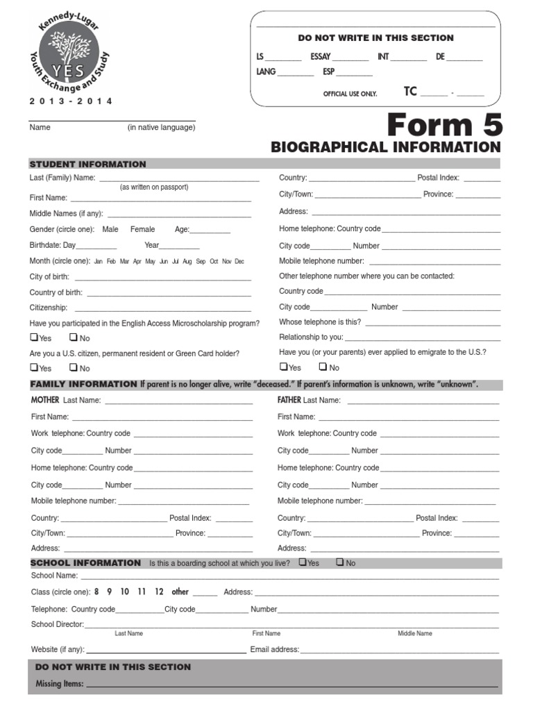Biographical Information Form | PDF