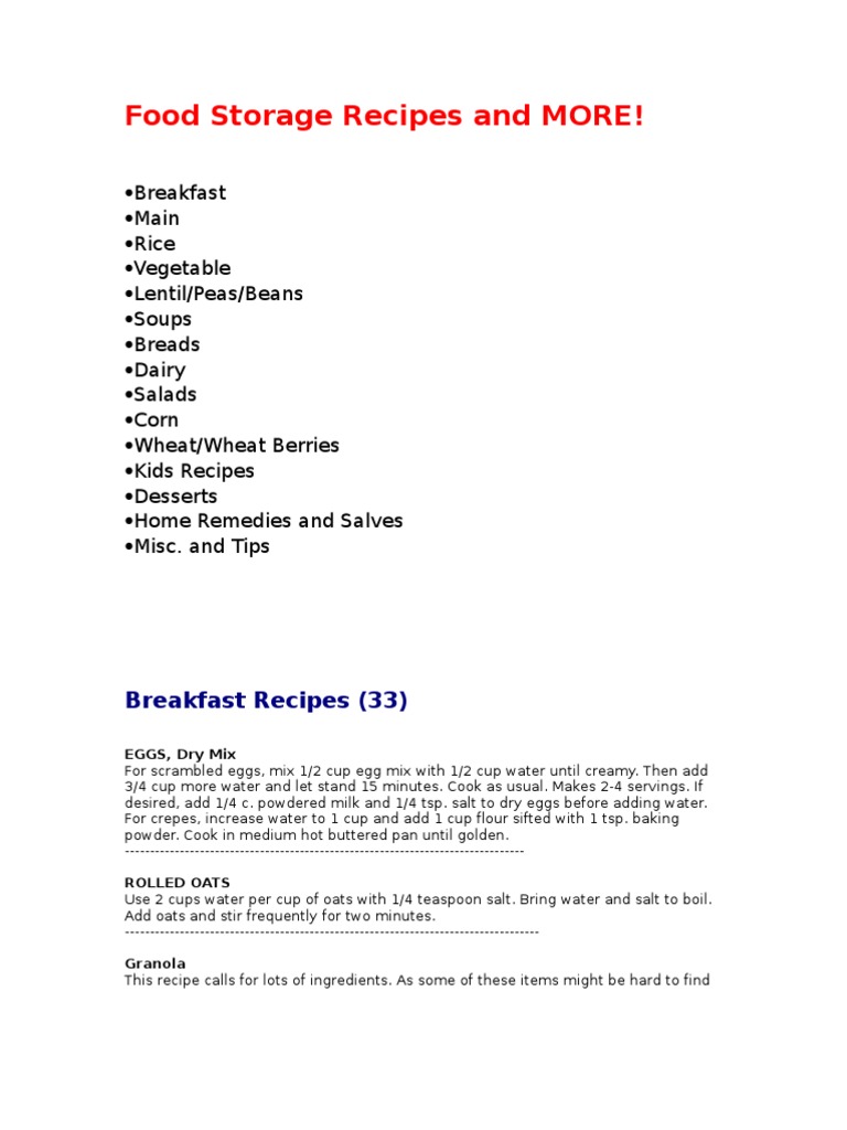 Food Storage Recipes