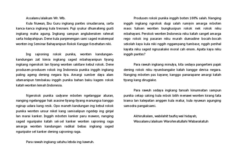 Pidato Bahasa Jawa Singkat Tentang Bahaya Merokok Kumpulan Referensi Teks Pidato