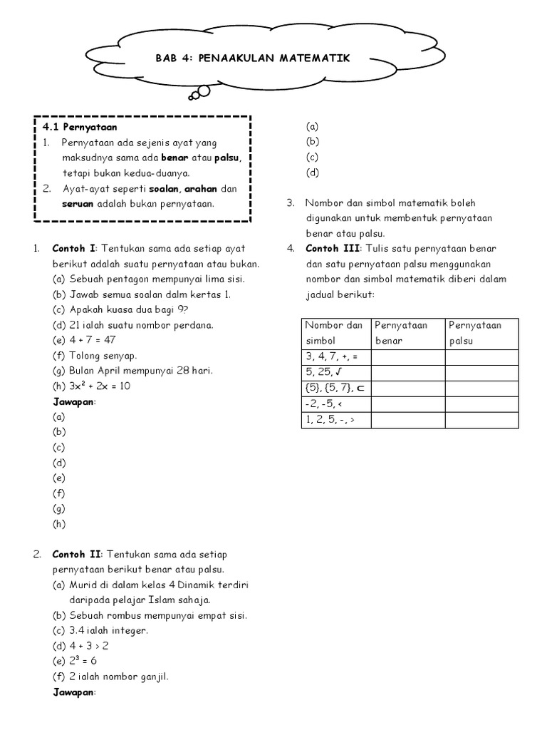 T4 Bab 4 Penaakulan Matematik Latihan 1 Pdf