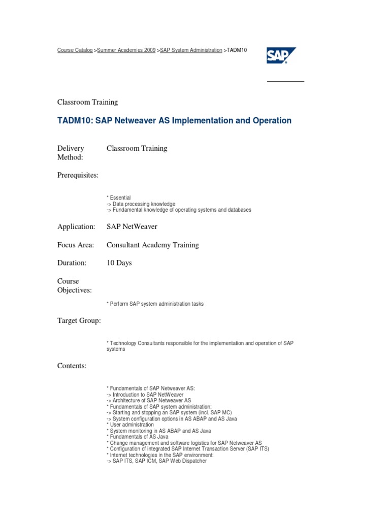 TADM10: SAP NetWeaver Admin Training | PDF | Sap Se | Databases