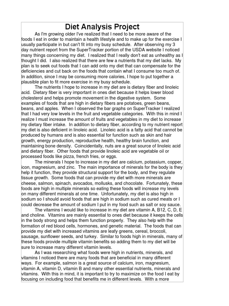 Diet Analysis Project PDF Nutrients Foods