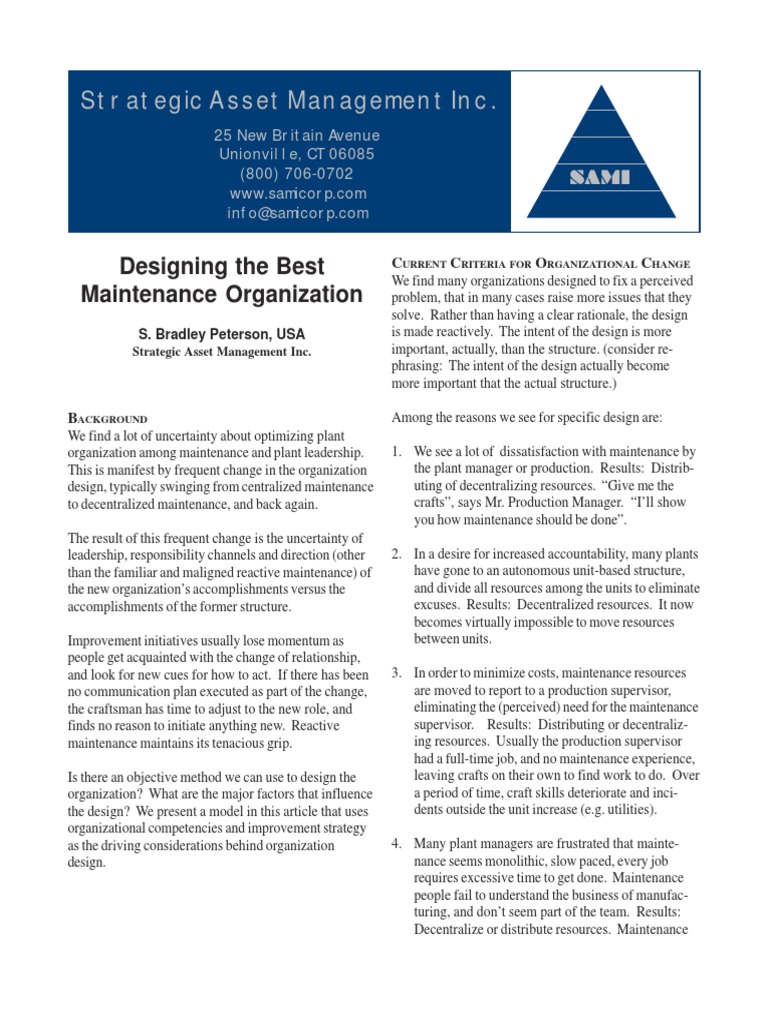 Designing The Best Maintenance Organization | PDF | Reliability ...