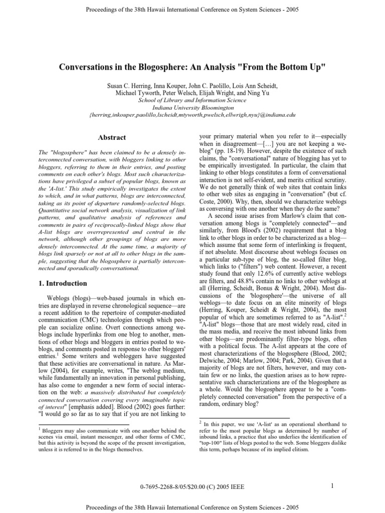 Blogosphere Connectivity Analysis | PDF | Blog | Social Network